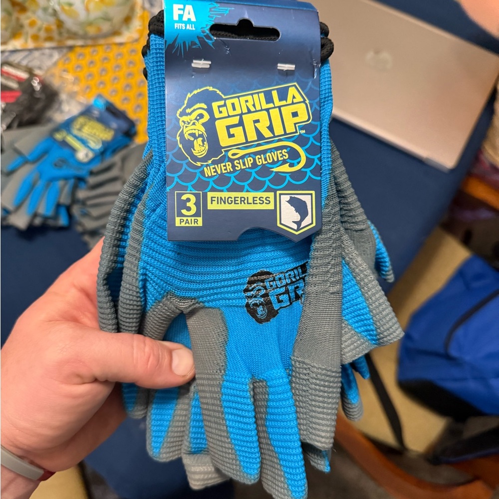 Gorilla Grip Blue and Gray Fingerless Gloves
